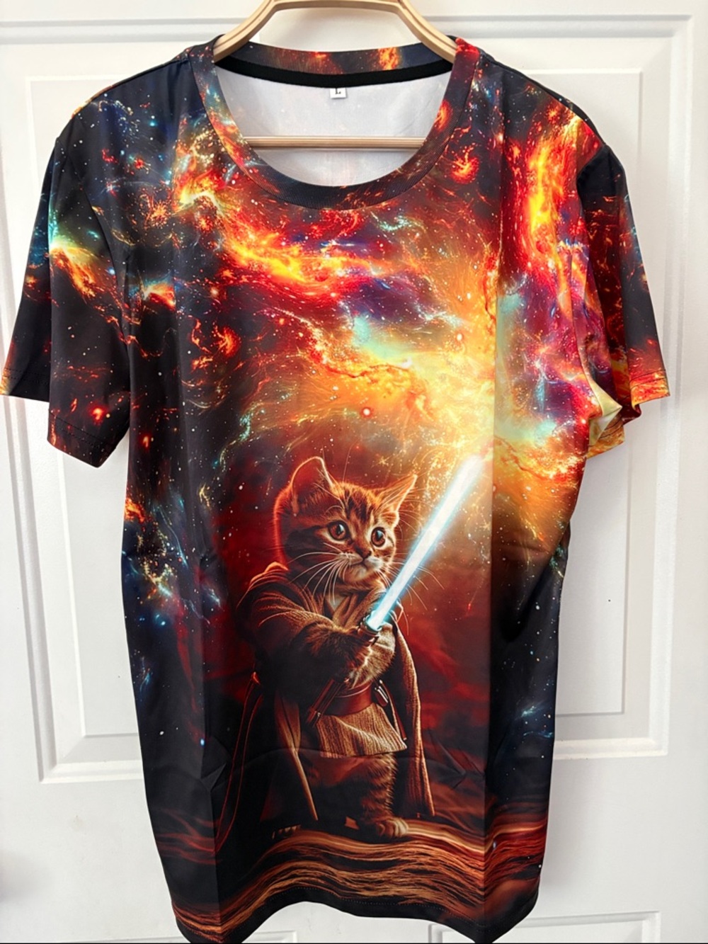 Galaxy Cat Lightsaber T-Shirt - Brown/Multicolor - Picture 2 of 9